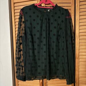 Boden Sheer Green Tulle with Black  velvet Polka Dot Blouse